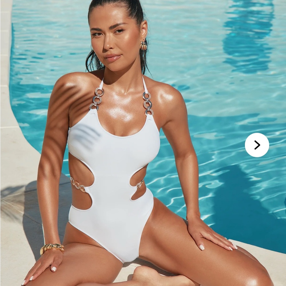Fashion Nova Chain White Cutout One-Piece Swimsuit